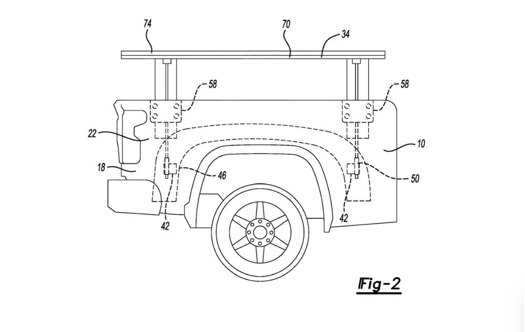 Ford pop-up bed rail system patent image Ford pop-up bed rail system patent image